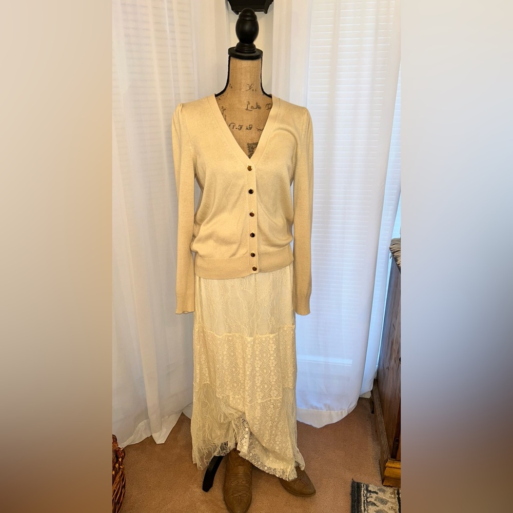 Vintage Moda International Silk Cashmere V Neck Cream Cardigan Size L